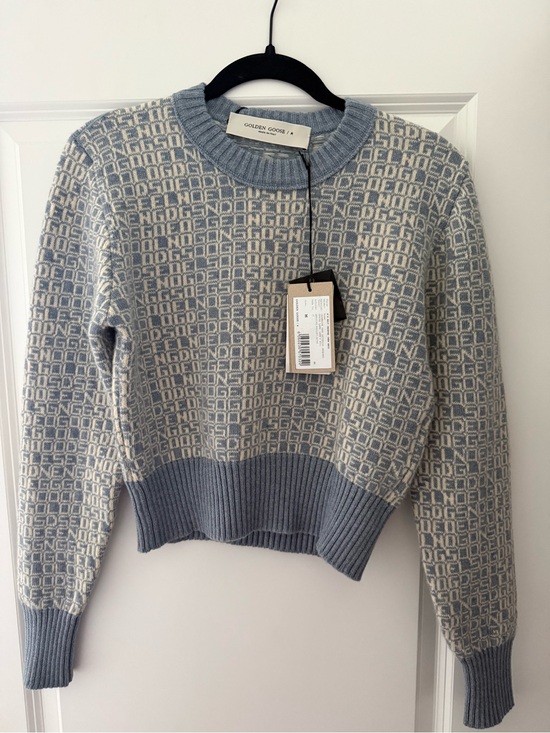 Golden Goose Sweaters - Deadstock Golden Goose Blue Cream Logo Jacquard Pullover
